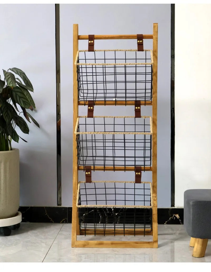 Home Floor Simple Storage Rack Household Living Room Kitchen Multi-functional Storage Shelves Metal Storage Shelves Snack Toys