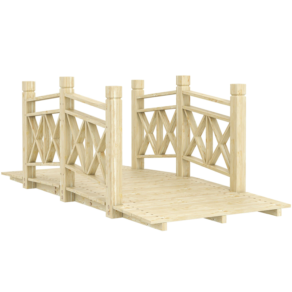 5 ft. Wood Garden Bridge with Safety Handrails Backyard