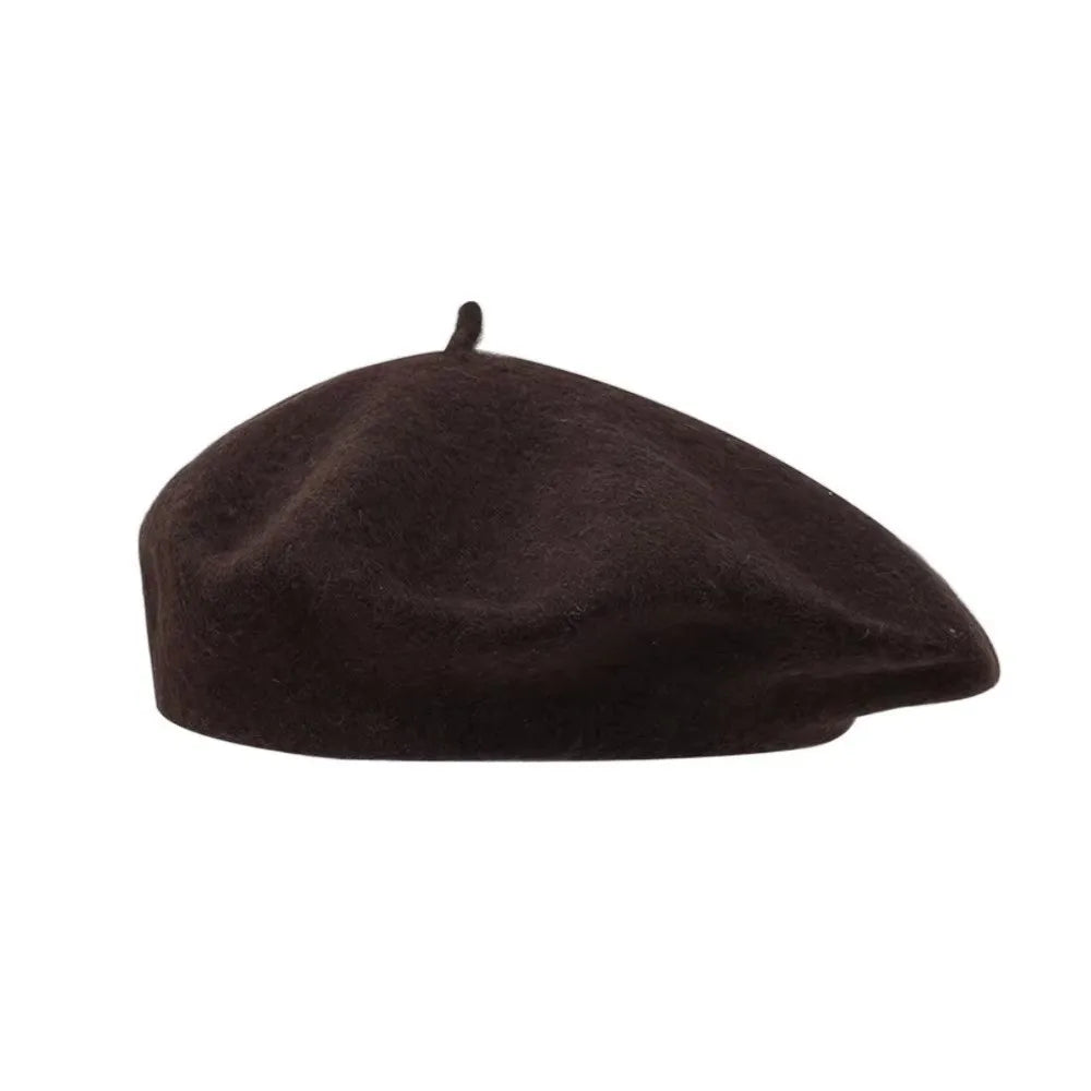 Elegant Solid Color Beret Hat Knitted Soft Wool Painter Hat Warm