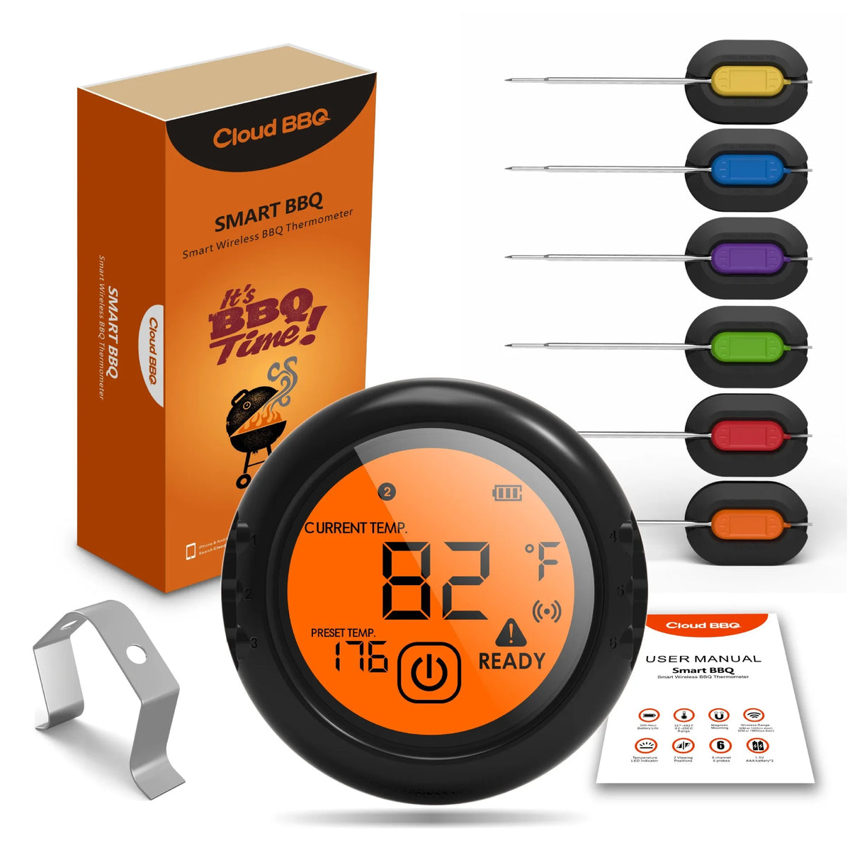 Wireless Bluetooth BBQ Thermometer For Meat Grill Barbecue Food Cooking Smoker Digital Thermometer Remote Range 100M  6 Probes