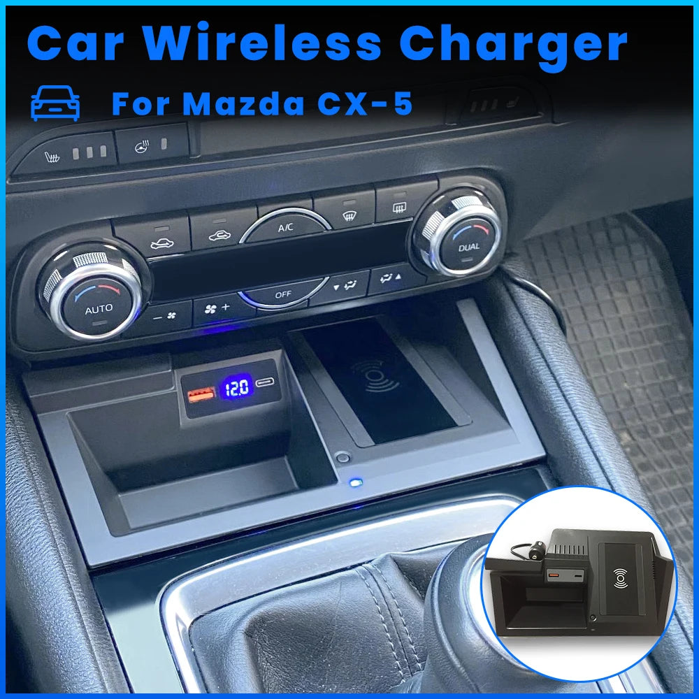 15w Wireless Charger For Mazda CX-5 CX5 2017 2018 2019 2020 2021 Fast charging pad phone holder car storage box interior tuning
