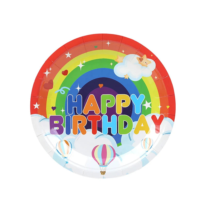 Rainbow Party Tableware Set Paper Plates Cups Napkins Tablecloth Banner Kids Boy Girl Happy Birthday Party Decoration Supplies