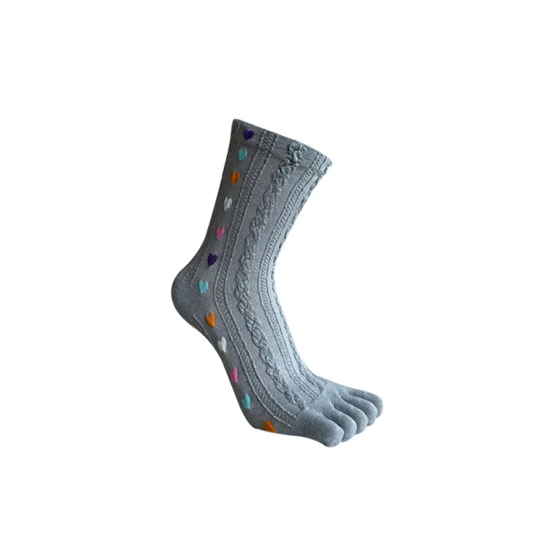Cute Short Toe Socks Women Girl Cotton Striped Cat Love Fashion Sweat-Absorbing Anti-Bacterial Breathable Warm Five Finger Socks
