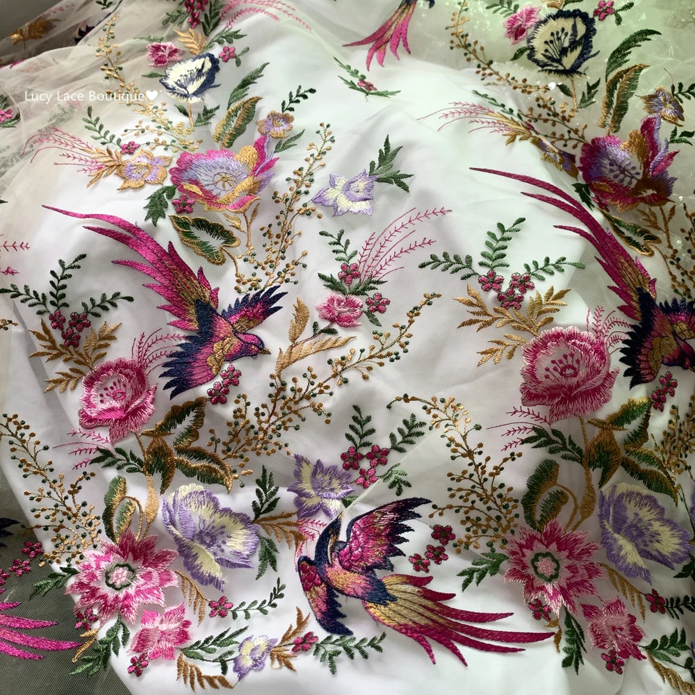 Fabric for Sewing Embroidery Birds Fabric Material for Clothes by Yard Fabric for Needlework Tulle Lace NEW 2023
