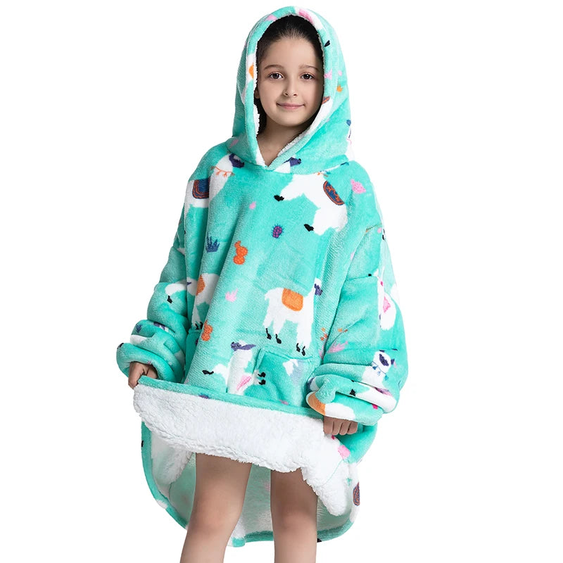 Winter Hoodies Sweatshirt Women Men Pullover Fleece Giant TV Oversized Blanket with Long Flannel Sleeves