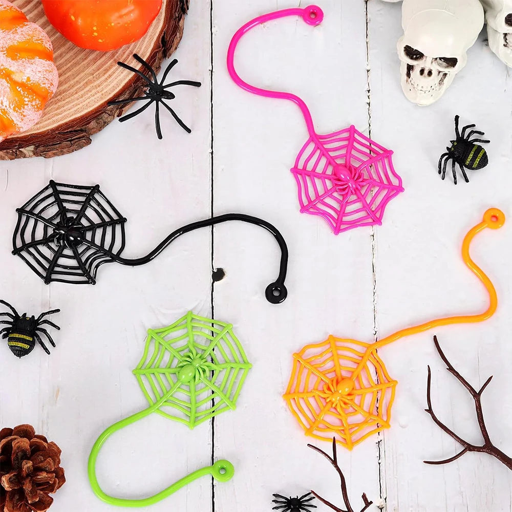 8/12/24Pcs Spider Party Favor Colorful Sticky Hands Spider Web Classroom Prizes Halloween Party Favor Spider Theme Birthday Gift
