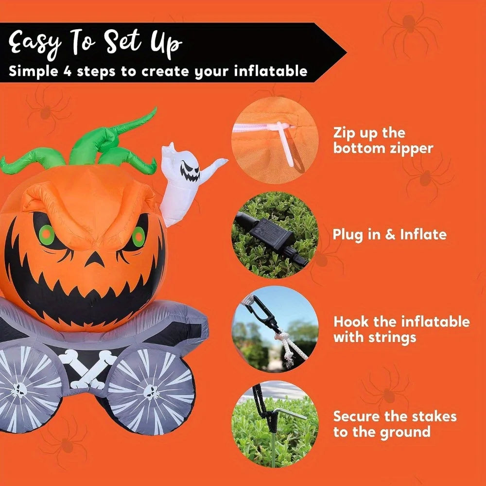 8 Ft Long Halloween Inflatables Pumpkin Carriage Outdoor Decorations