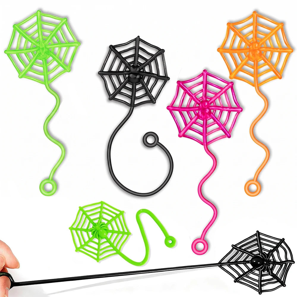 8/12/24Pcs Spider Party Favor Colorful Sticky Hands Spider Web Classroom Prizes Halloween Party Favor Spider Theme Birthday Gift