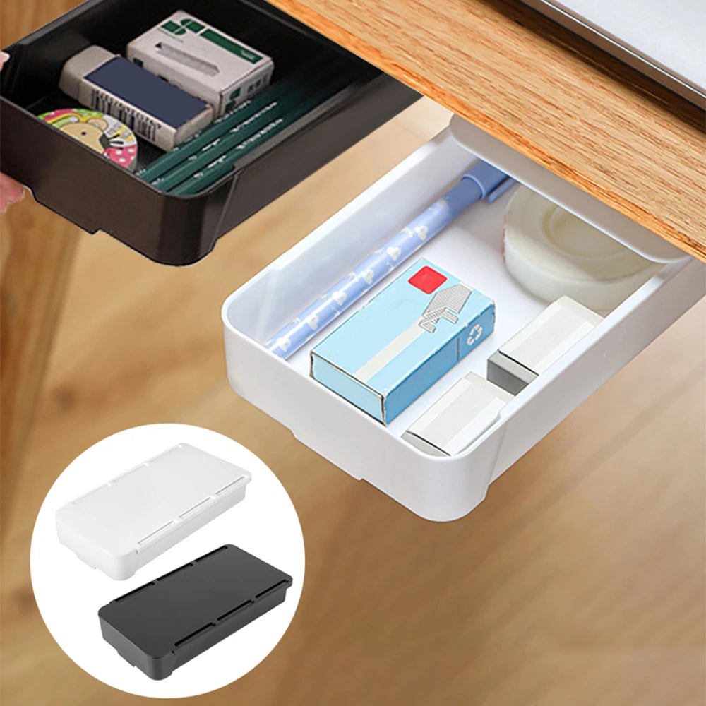 Under Desk Drawer Self-Adhesive Stationery Storage Box Multifunctional Hidden Under Desk Organizer for Home Kitchen Office Table