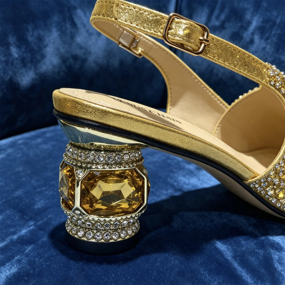 Sky Gold Elegant Nigerian Rhinestone Wedding Shoe and Bag