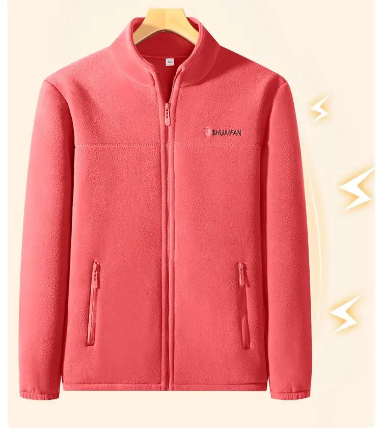 Women Thickened Fleece Winter Jacket Embroidery Zipper Thermal Plush Polar Fleece High Collar Cardigan Coats Outdoor Sweatshirt