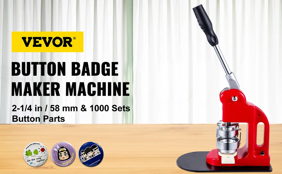SucceBuy 25-75MM Badge Maker Machine DIYButton Pin Broochs Press Making Tool with 500 or 1000Pcs Circle Manufacture Button Parts
