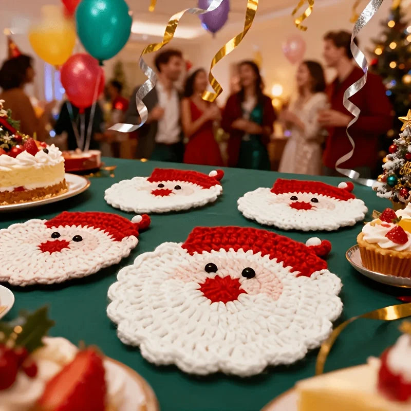 2/4pcs Handmade Crochet Santa Claus Coasters Durable Fabric Drink