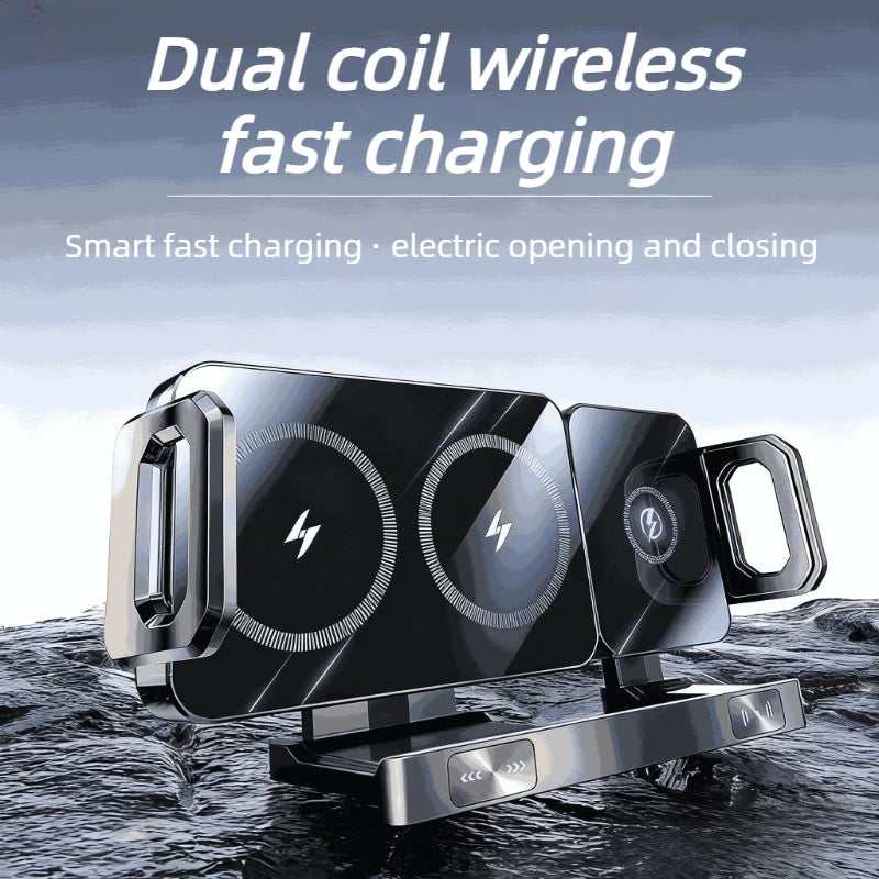 Dual Coil Foldable Car Wireless Charger Universal 90° Rotation Phone Mount Fast Clamping Rotation Fold Phone Car Charging Mount