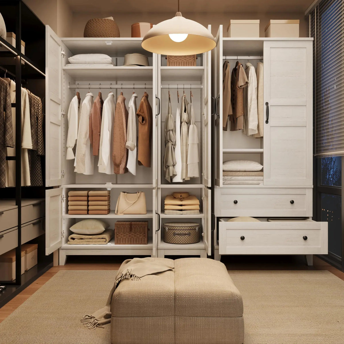 72" Tall Wooden Wardrobe Closet with 2 Drawers Adjustable