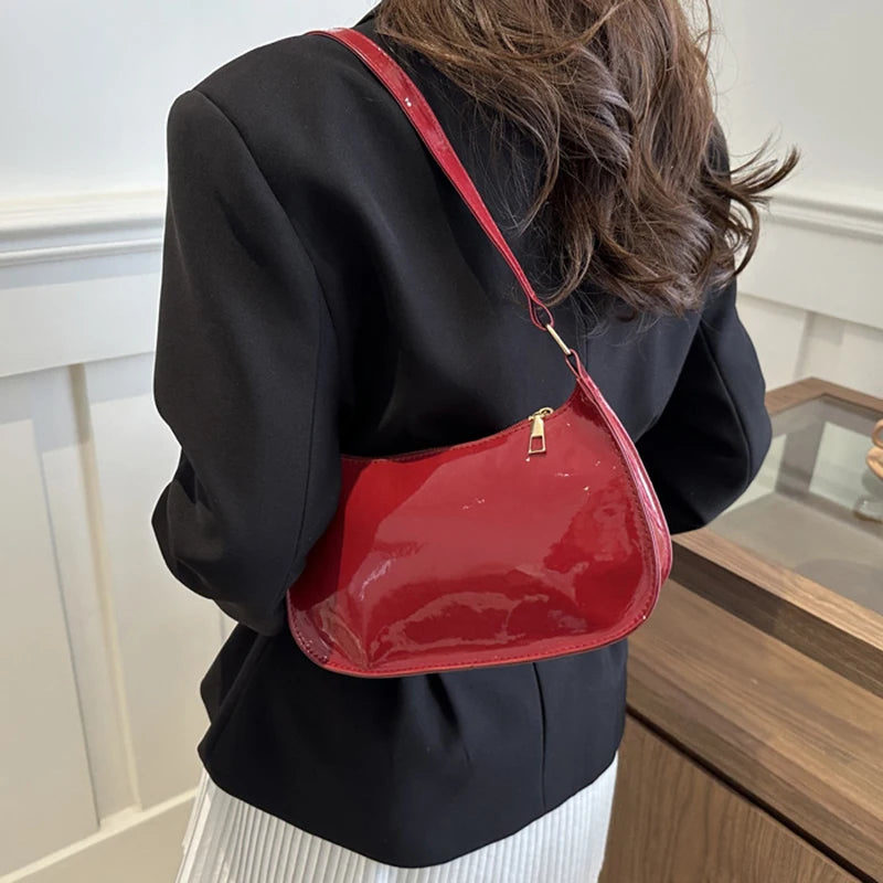 Retro Solid Color PU Leather Shoulder Underarm Bag Women's