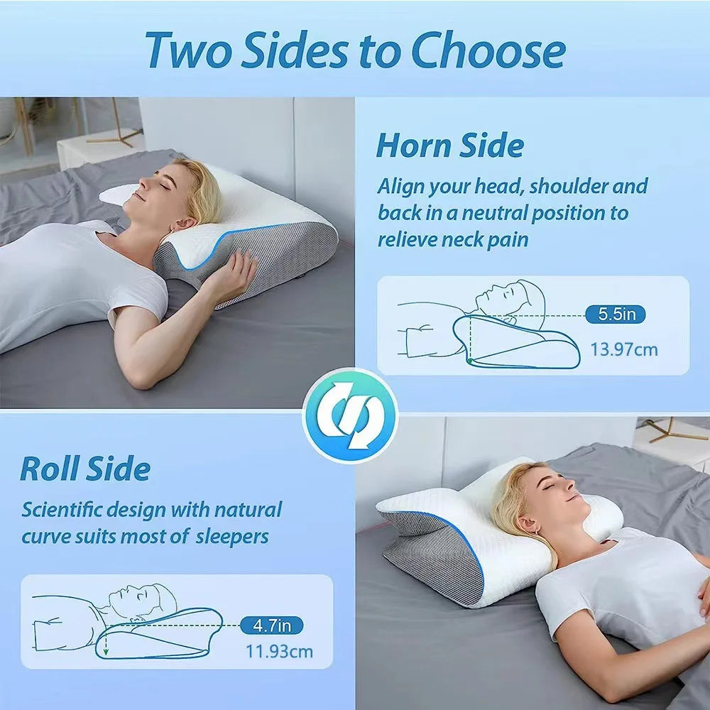 2025 New Butterfly Sleep Memory Neck Pillow Slow Rebound Memory Foam Sleep Pillow Cervical Orthopedic Neck Massage Bed Pillow