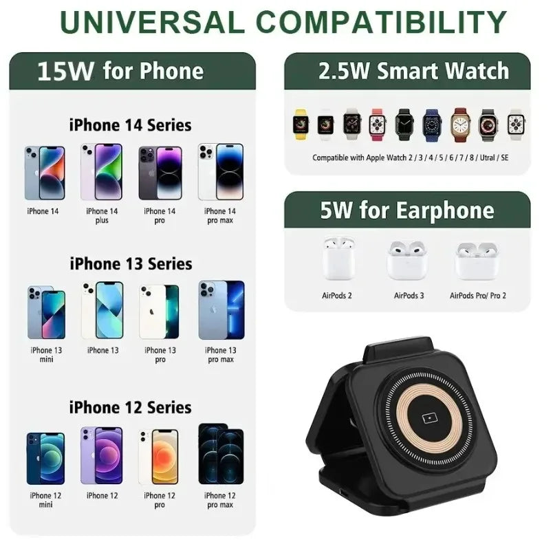 3 In 1 Magnetic Wireless Charger 30W Fast Charging Station Pad Foldable Phone Chargers Stand for iPhone 16-12 IWatch 8 7