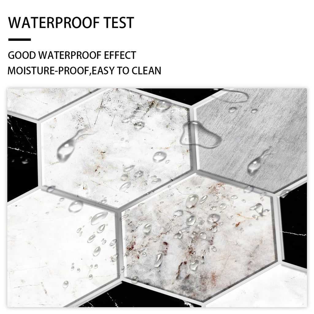 5 Styles Flat Hexagon Marble Embossing Tile Wall Stickers Oil-Proof Kitchen & Bathroom Washbasin Glossy Surface Decorative Mural
