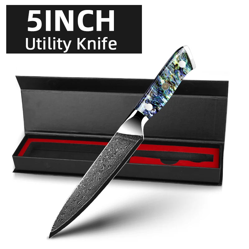 Damascus Knife Chef Knife Japanes VG10 67 Layer Steel Cleaver Paring Bread Knife Lasting Sharp Abalone Shell Handle Kitchen Gift