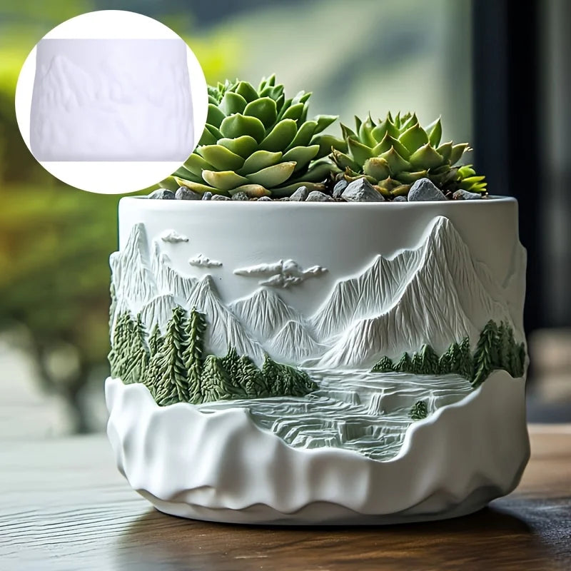 Sea Bay Canyon Relief Succulent Plant Flower Pot Resin Silicone Mold Mountain Range Sea Sunrise Relief Storage Box Gypsum Molds