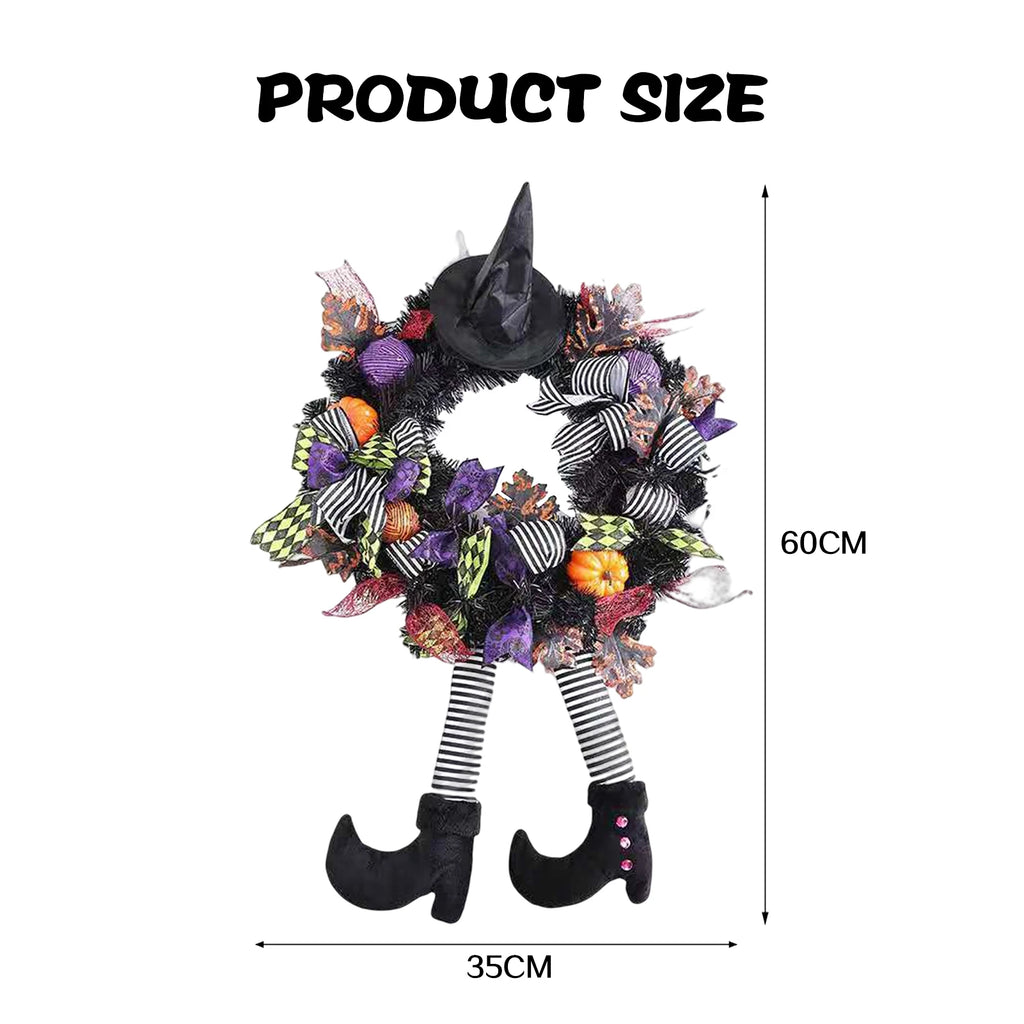 Halloween Wreath Long Legged Wicked Witch Front Door Garlands Decor Hat Leg Mesh Halloween Decorations Wall Hanging Pendant