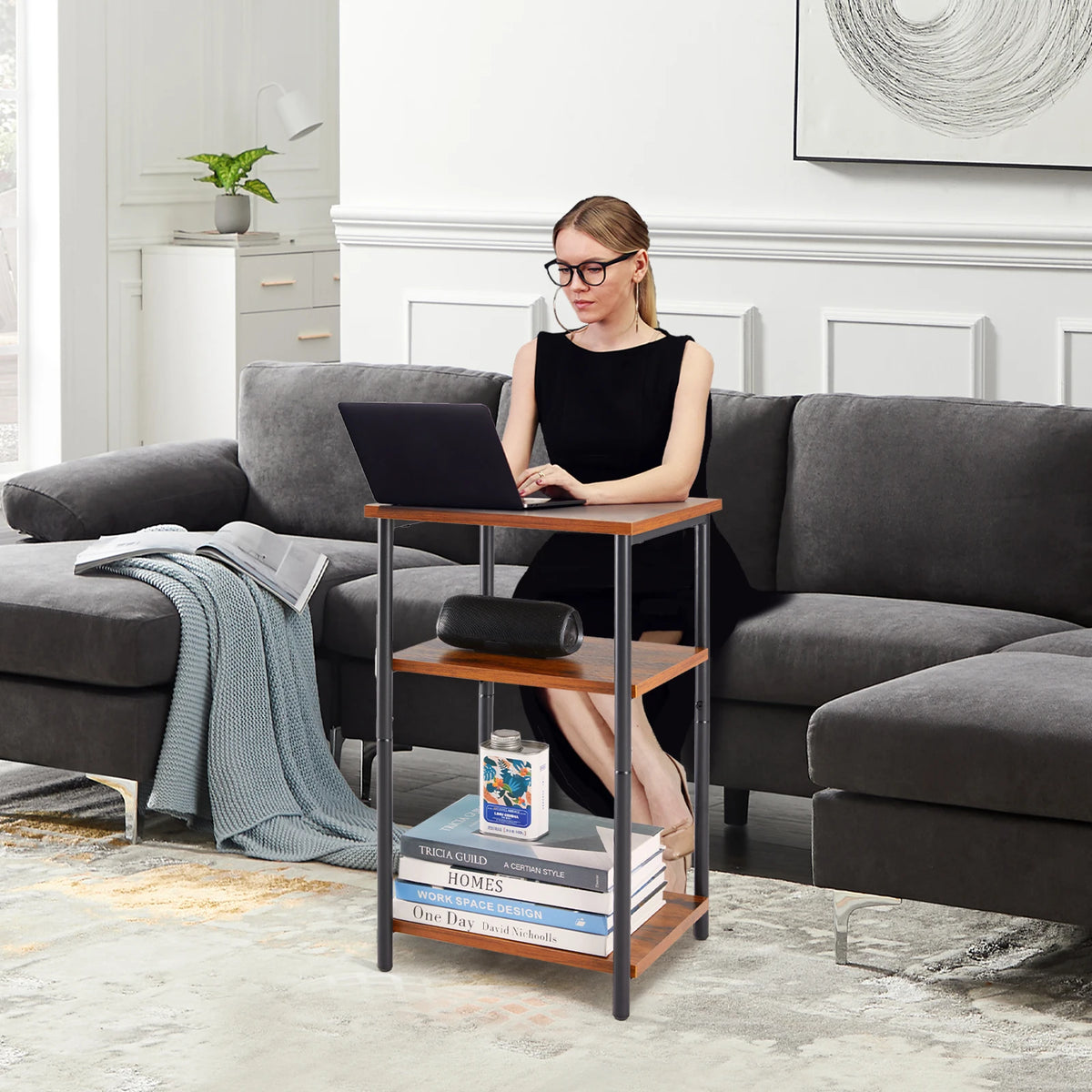 JHK -Tier End Table Side Tables with Adjustable Feet Small