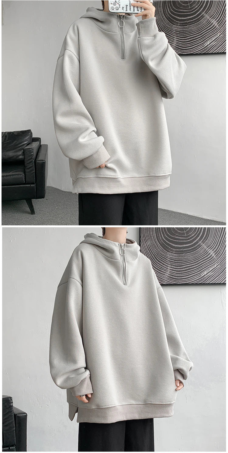 Turtleneck Hoodie Zipper Pullovers Streetwear Hip Hop Hooded Sweatshirt Men Clothing Korean Couples Harajuku Coat