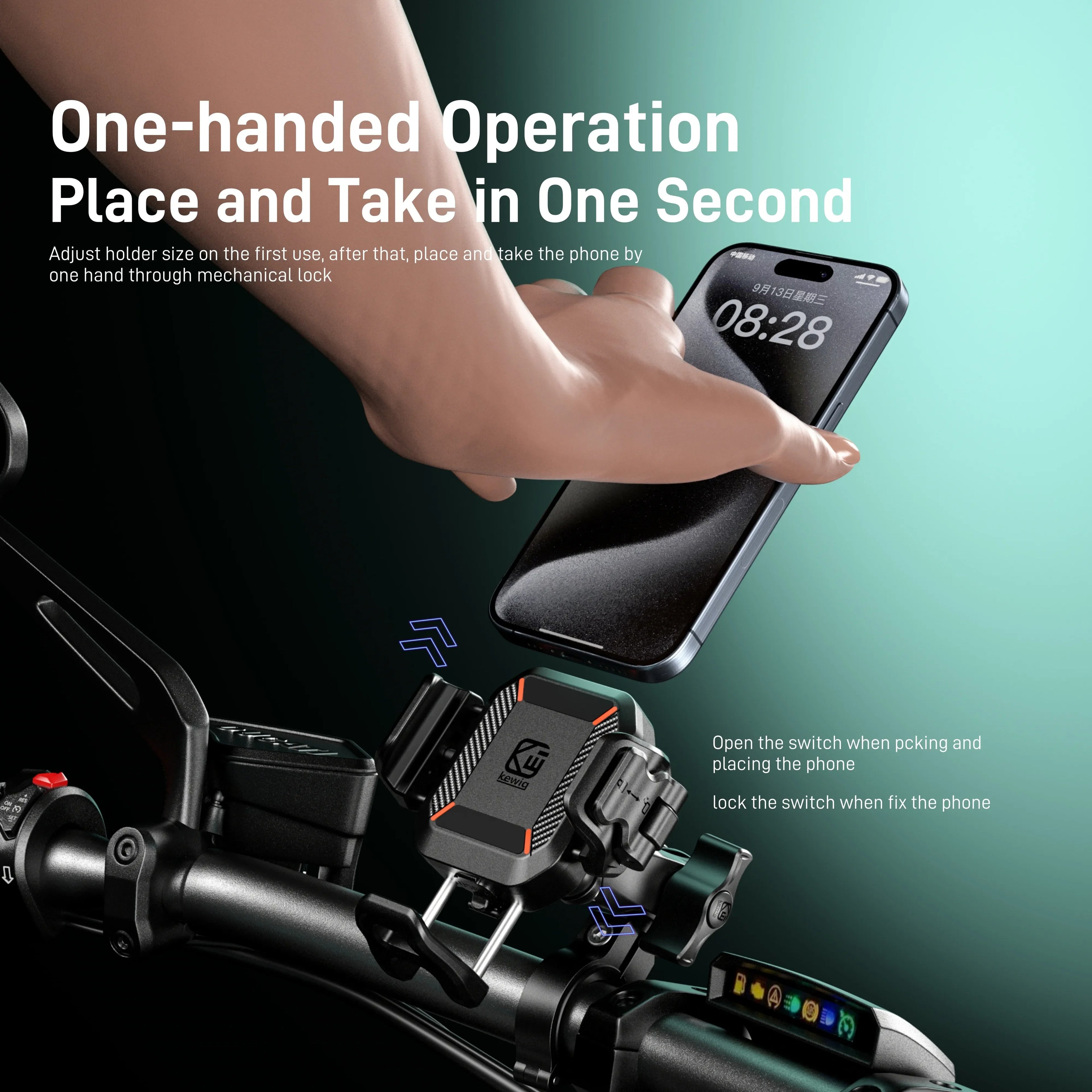 Motorcycle Phone Holder Mount 15W Wireless Charger and 36W USB C Fast Charging Port, Motorcycle Bicycle Phone Holder
