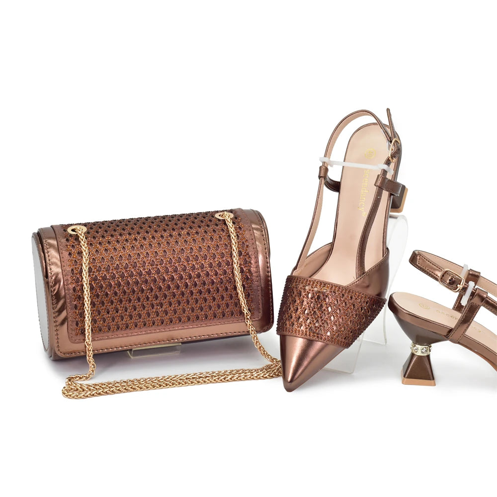 Women Italian Shoes and Matching Bags Sets Decorated with