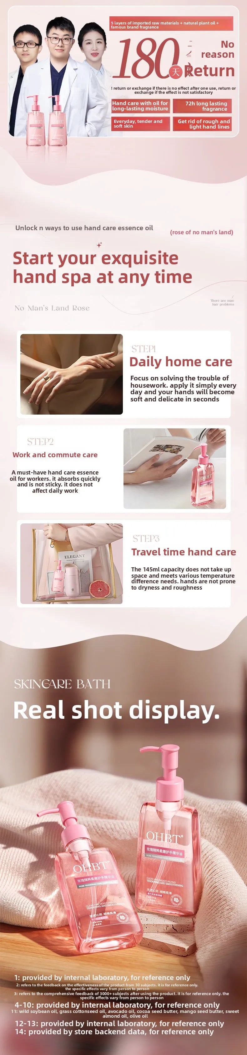 OHBT Moisturing Hand Care Oil, 150ml Rosehip Oil  Smooth Skin Care Essence, Whitening Nourish Hand Care Water