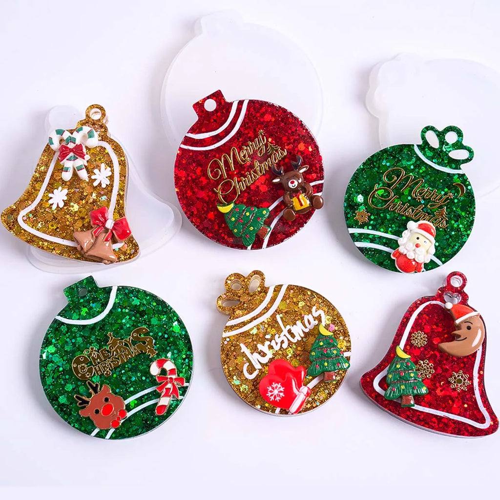 DIY Round Christmas Pendant Silicone Mold Handmade Crown Bell Plaster Resin Mold Ornaments Tree Hanging Craft Decor Party Decor