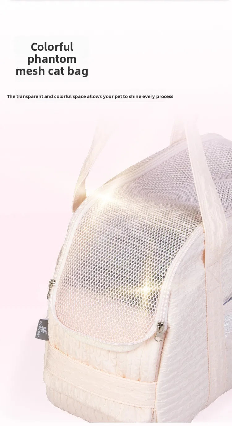 Pink Lace Cat Carrier Pet Backpack Breathable Small Dog Bag Shoulder Handheld Outing Pet Seat Carrier Pack Puppies Breathable