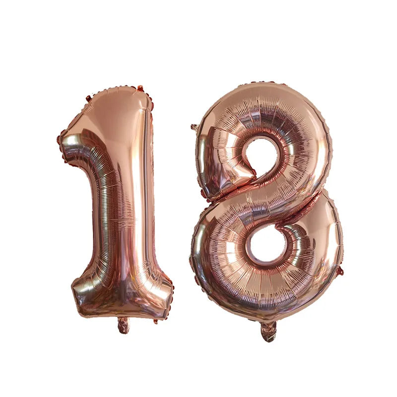 2pcs 32inch Rose Gold Balloon Number Banner 18 25 30 40 50 60 Birthday Party Decoration Kids Adult Anniversary Digit Foil Ballon