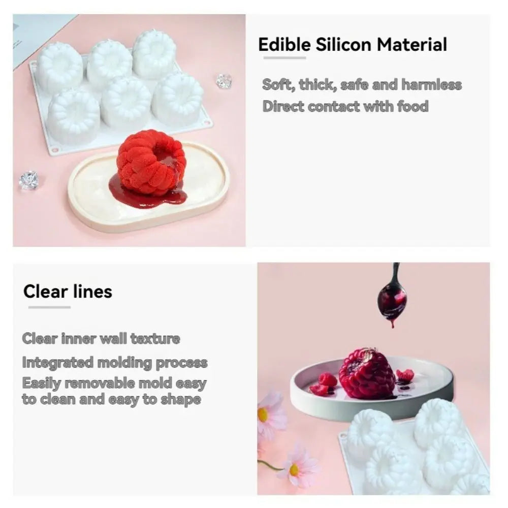 Food-Grade Silicone Raspberry Shaped Mold Fruit Design Reusable 6-Cavity Baking Mold Heat-Resistant BPA-Free