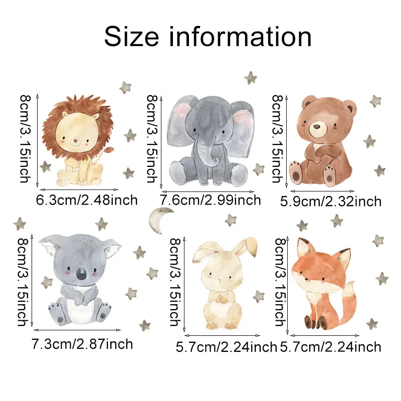 Cute Bear Moon Star Wall Stickers for Kids Rooms Girls Boys Baby Room Decoration Kawaii Cartoon Animal Nursery Wallpaper Vinyl