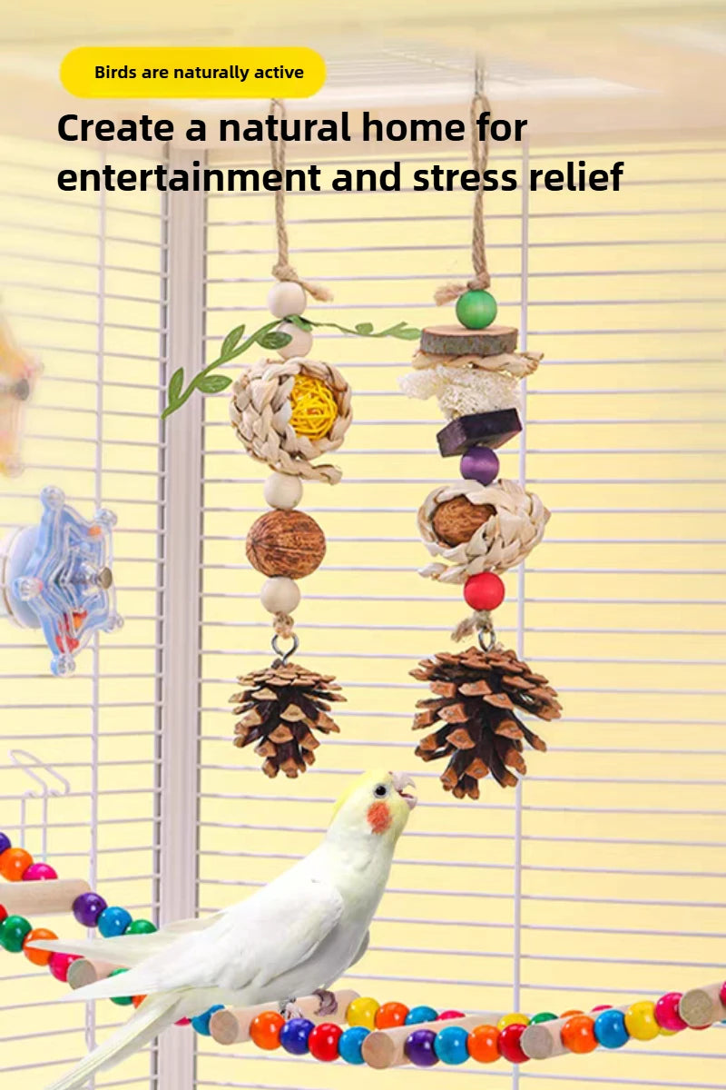 Bird Chewing Toy Funny Cotton Rope Pinecone Parrot Toys Bite Resistant Bird Tearing Toy Cockatiels Training Cage Toys For Pets