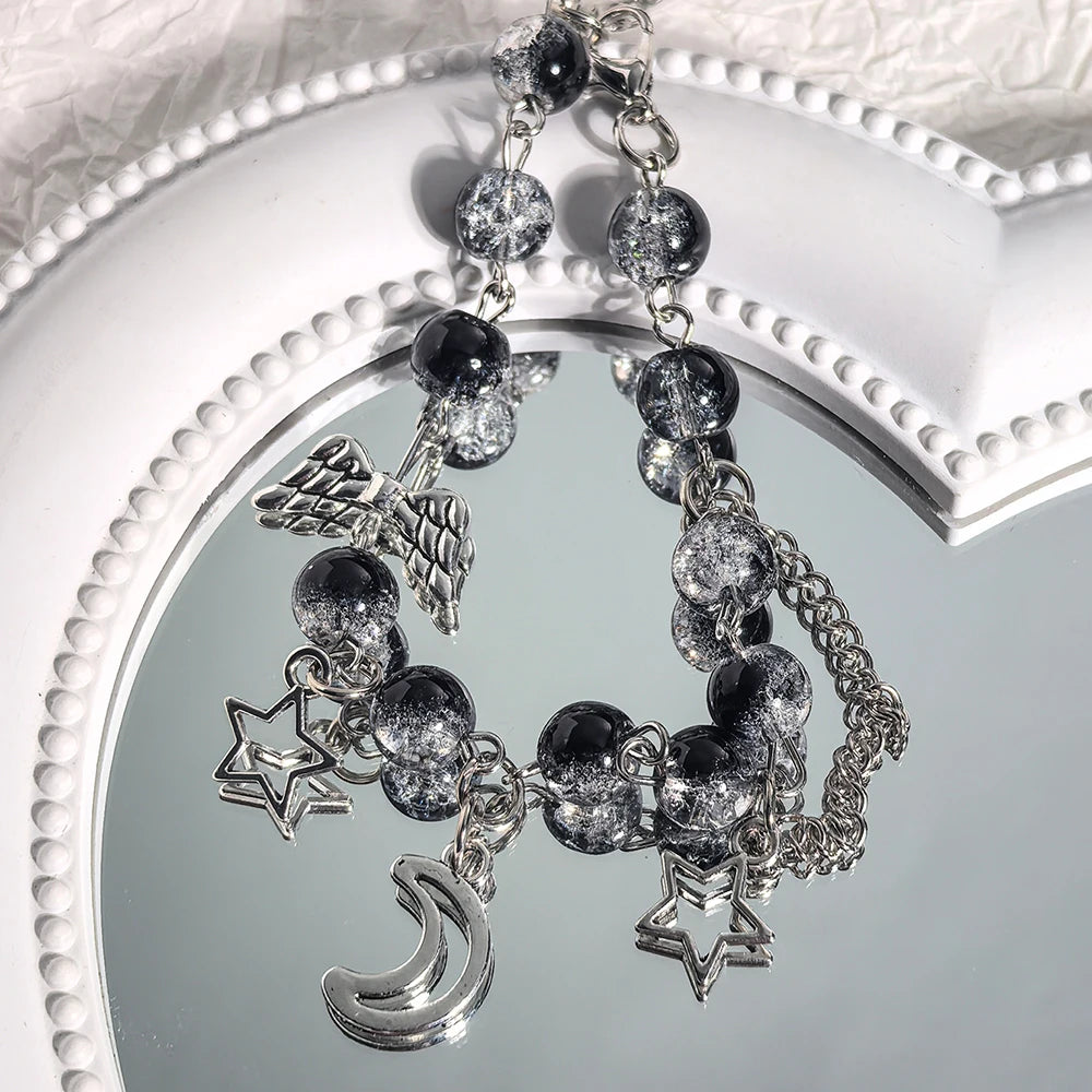 Y2K Sweet and Cool Girl's Ice Crackle Bead Heart-Shaped Wings Star