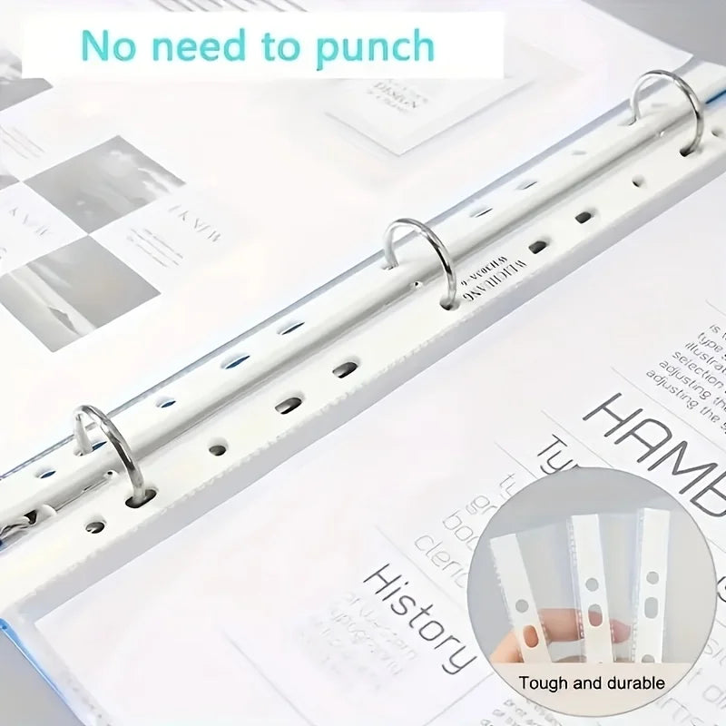 50/100pcs Clear A4 Plastic File Folders - 11-Hole 3-Ring