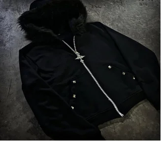 Y2K zipped hoodie aesthetic hip-hop streetwear fashion loose zipper plush jacket solid color top punk rock gothic sweatshirt