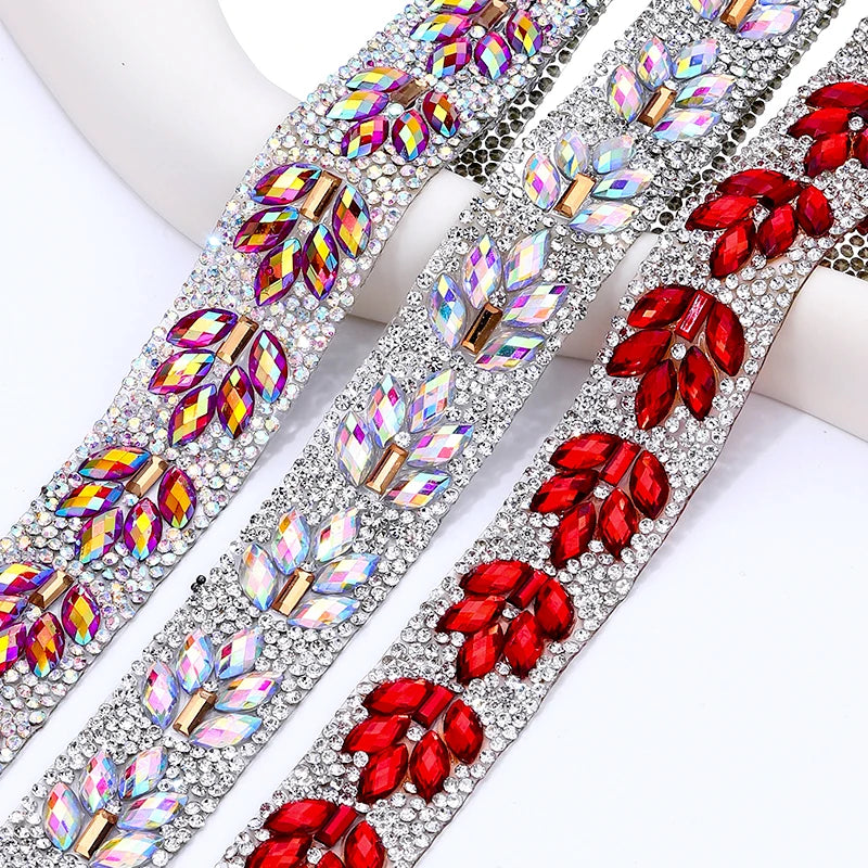 Rhinestone Trim Crystal Beaded Ribbon Sparkling Mesh Rhinestone Applique Trim for Dress Sewing Wedding Decoration DIY Craft