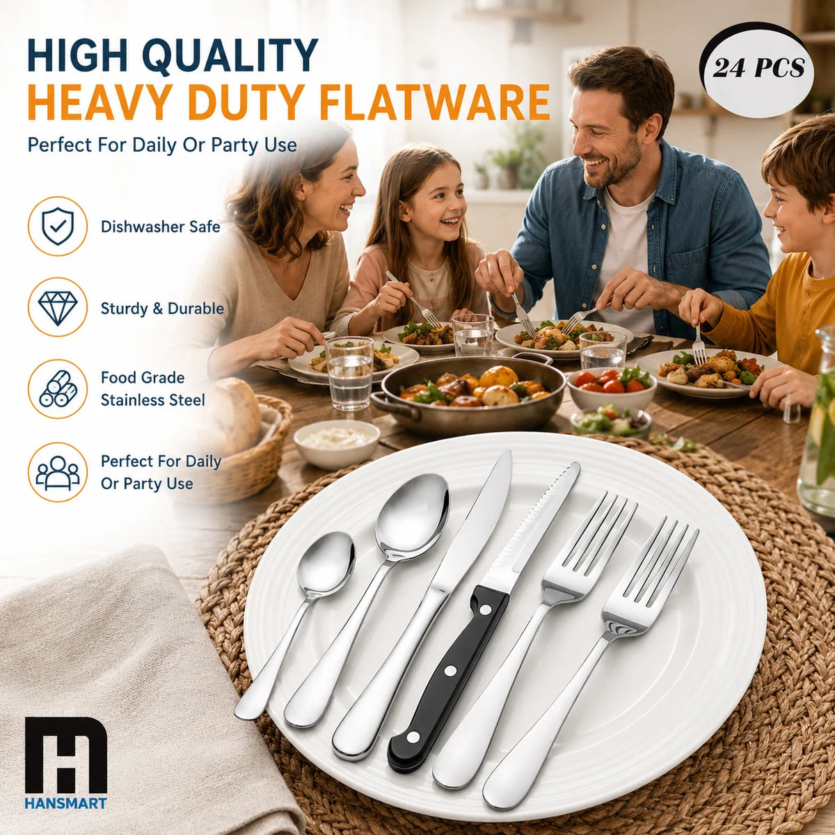 24-Piece Stainless Steel Flatware Set, Service for 4