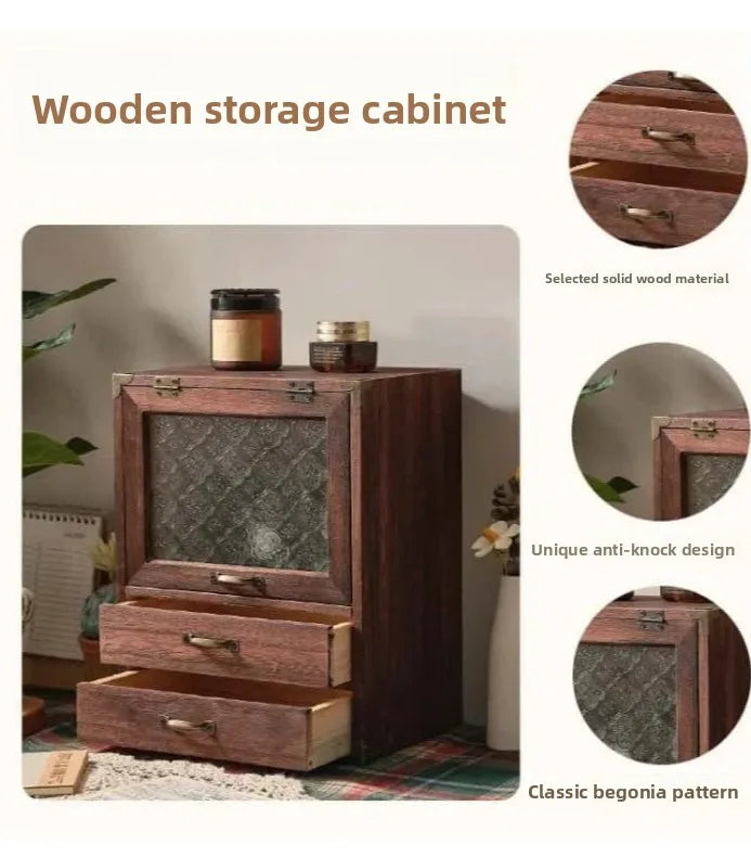 Household storage cabinet multi-layer solid wood storage cabinet wall-side large-capacity storage drawer type organizer kitchen