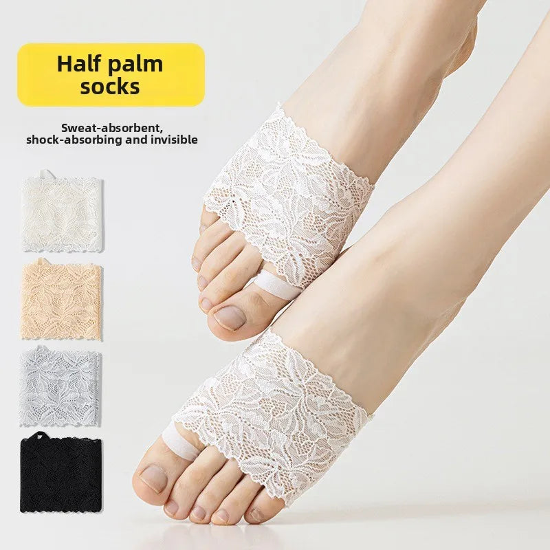 Summer Thin Lace Invisible Socks Split Toe Forefoot Socks for Women High Heel Slippers Shoes Breathable Lace Socks for Halloween