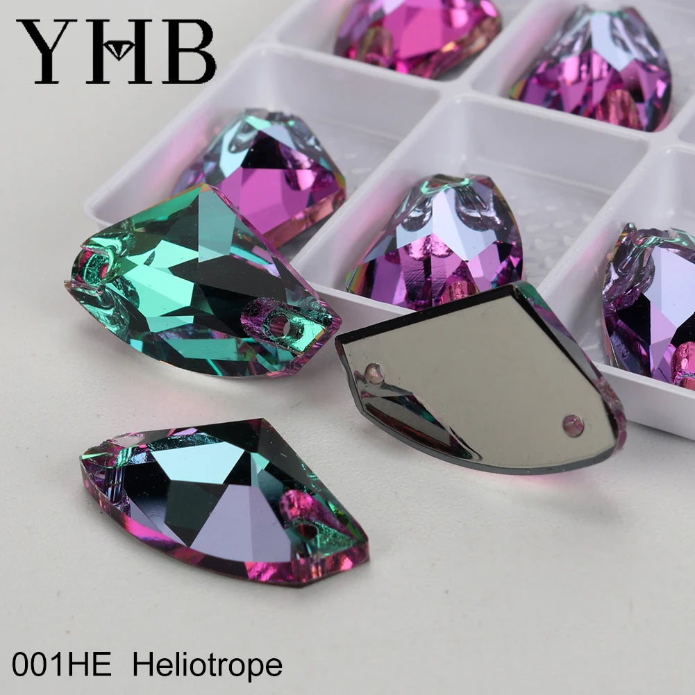 YHB Top Quality Galactic Axe Glass Crystal AB Moonlight Sewing Stones Flatback Sew on Rhinestones For Garment Clothes Bags