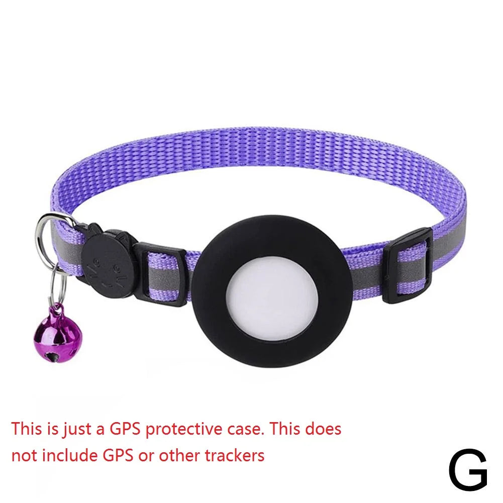 Pet Cat GPS Protective Sleeve With Bell Cute Reflective Cat Collar Address Night Tracking Cover Anti-Lost Cat Necklace