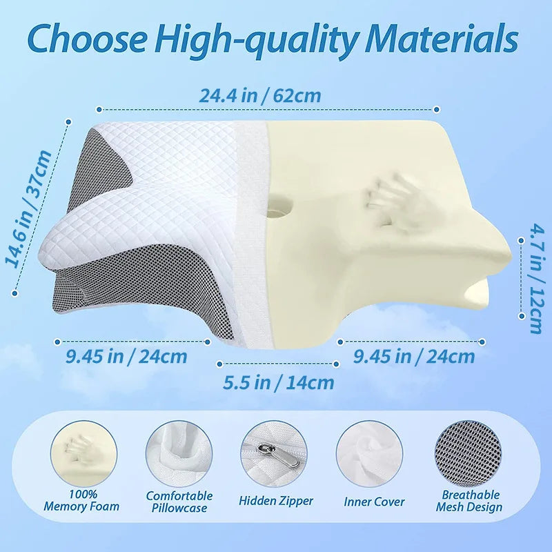 2025 New Butterfly Sleep Memory Neck Pillow Slow Rebound Memory Foam Sleep Pillow Cervical Orthopedic Neck Massage Bed Pillow