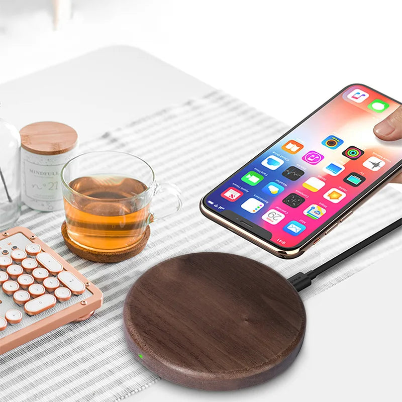 10W 15W Wireless Charger Walnut Wood Grain Slim Wireless Charging for iPhone 17 16 15 14 13 Pro Max S25 S26 FE Ultra Charger Pad
