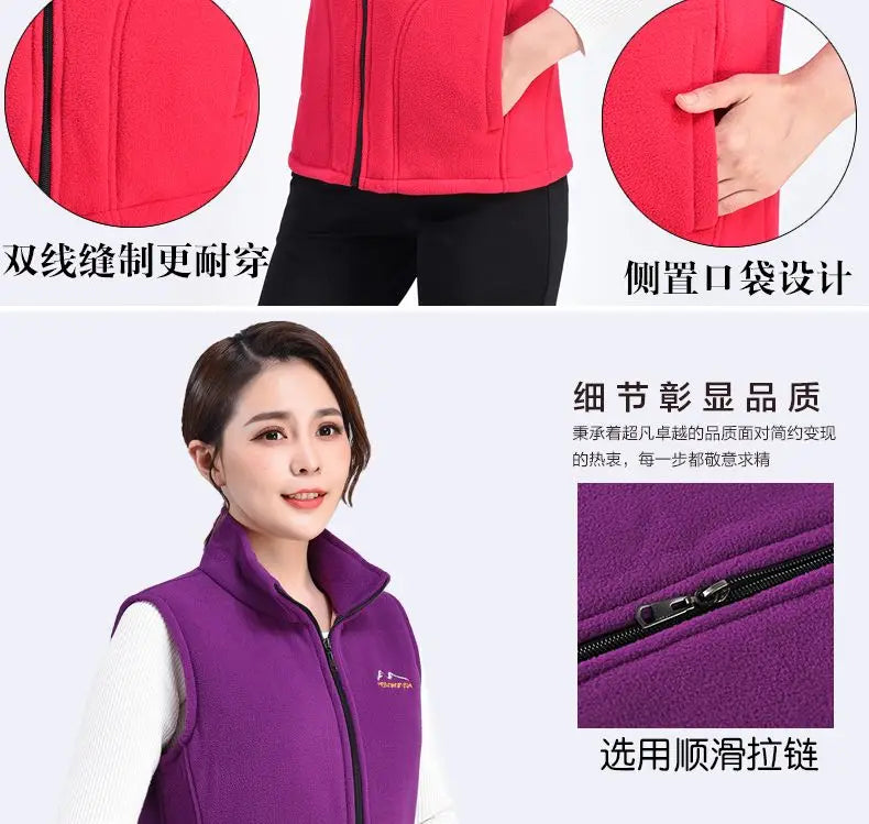 Autumn Winter Fleece Vest Women Stand Collar Zipper Sweatshirt Sleeveless Cardigan Warm Waistcoat Solid Tankcoat Women Clothing