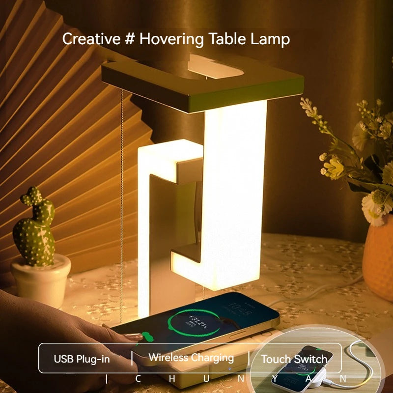 INS LED Night Light Anti-Gravity Physics Balance Suspension Table Desk Lamp Phone Wireless Charger Home Decor Bedside Lighting